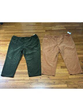 Liz & Me Womens Corduroy Pants Plus Size 32W *Lot of 2* Green Brown NWT $100